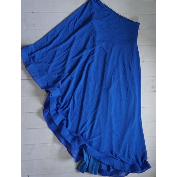 Women's Royal Blue One Shoulder Jumpsuit Flowy Chiffon Overlay – Size M - Picture 2 of 8